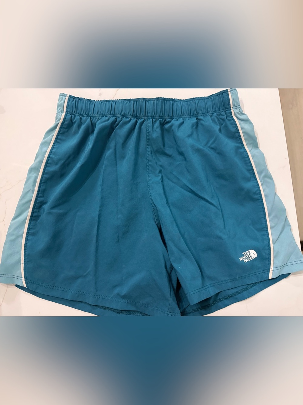 The North Face Teal Athletic Shorts with Light Blue Side Panels